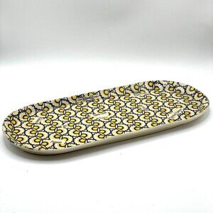 Vintage Cheese Serving Platter MCM Mod Pattern Studio Art Pottery Signed CH